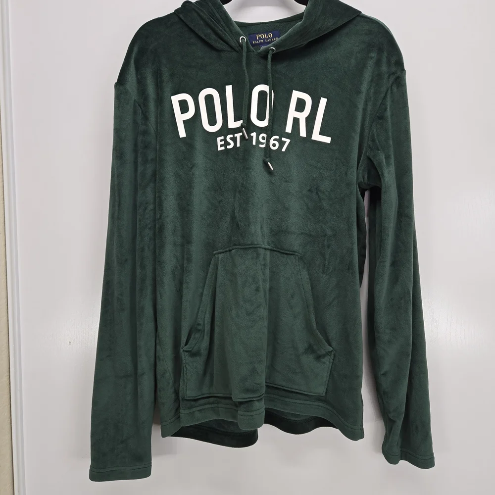 Polo Ralph Lauren Men's Medium Velour Loungewear Long Sleeve Hoodie Green Flawed